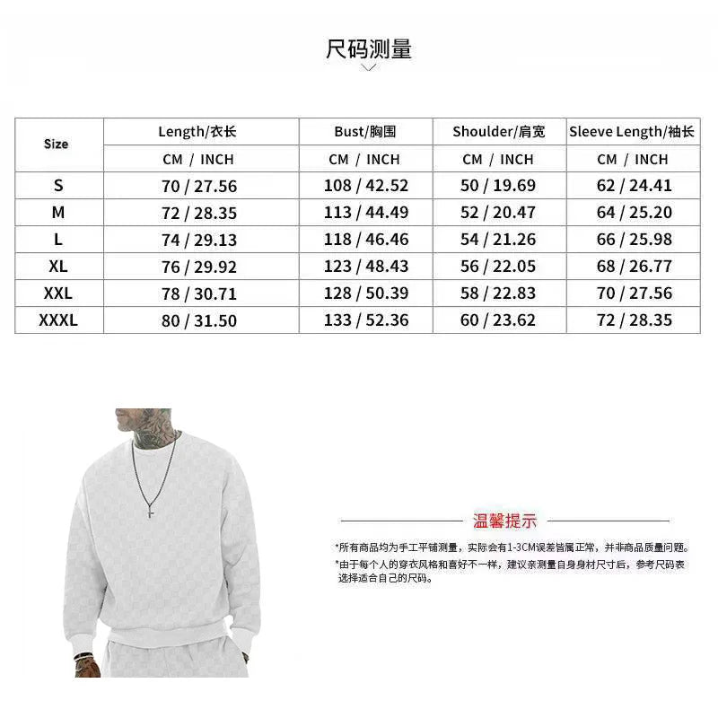 Cross-border men's clothing autumn and winter heavy jacquard checkerboard round neck casual bottoming shirt knitted long sleeves