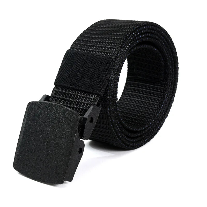 Men's Canvas Belt Plastic Buckle Metal-Free Tactical Waist Belt Outdoor Hiking Webbing Nylon Belt Women's Belt Neutral Belts New