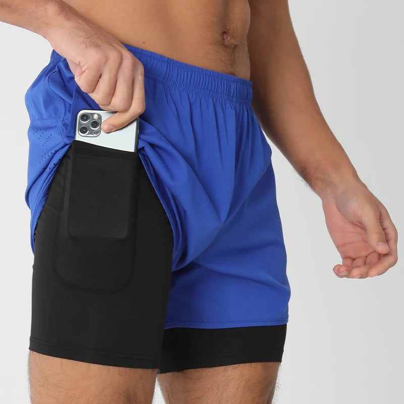 Men's Running Shorts Quick-drying Fitness Black Double Layer Shorts Men New Sport Workout Training Bodybuilding Short Pants