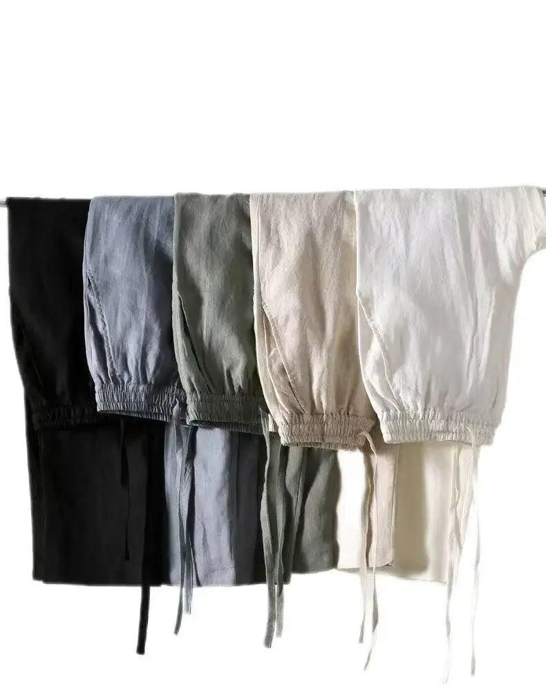 Fashion Solid Color Linen Pants Men Loose Cotton Hemp Men Casual Pants Men Summer Straight Pants Men Clothing