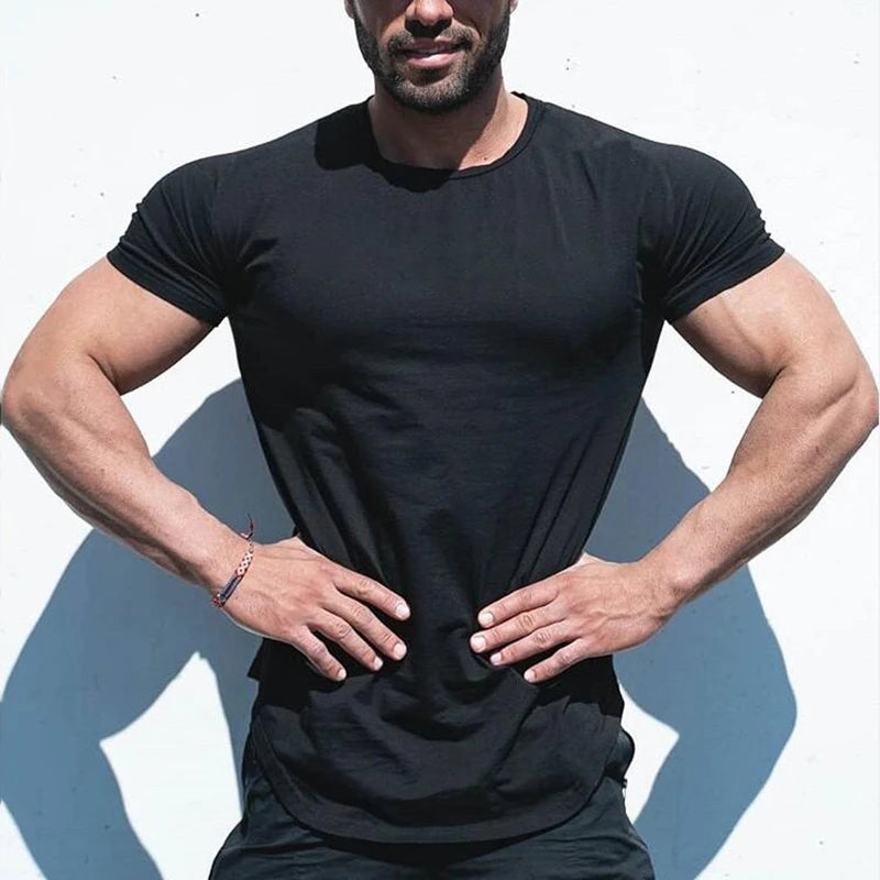 Gym Clothing Sports T Shirt Men Cotton Breathable Fitness Mens Short Sleeve T-shirt Running Tshirt Summer Tight Tee Shirt homme
