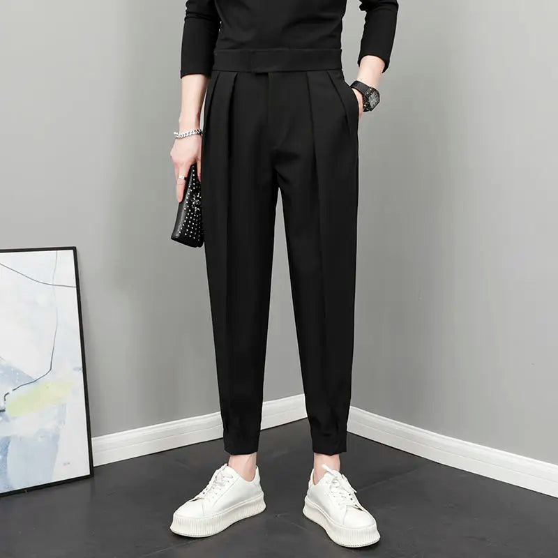 Relaxed Fit Pleated Pants - High Waist Streetwear