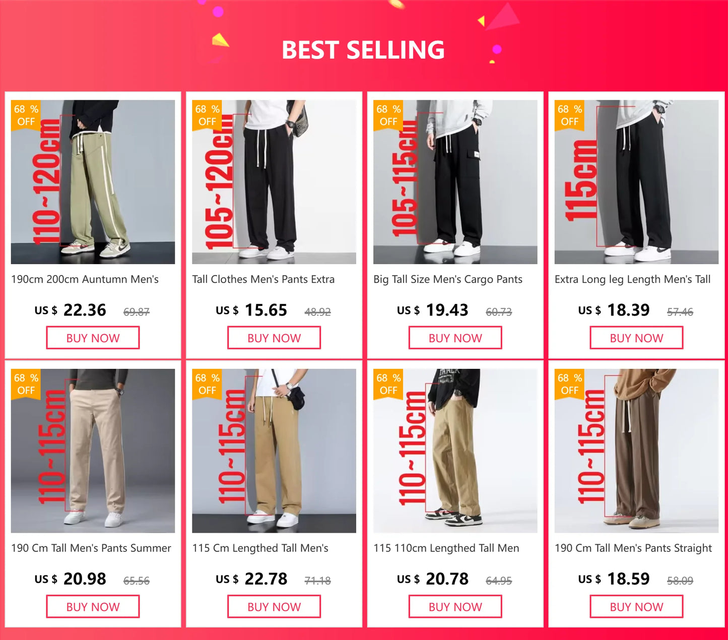 Tall Clothes Men's Pants Extra Long Length Summer Trouser Male Ice Silk Sport Inseam 36 190 Cm 120 115 Leg 110 120cm 115cm 105
