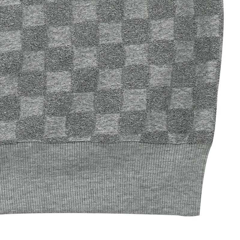 Cross-border men's clothing autumn and winter heavy jacquard checkerboard round neck casual bottoming shirt knitted long sleeves