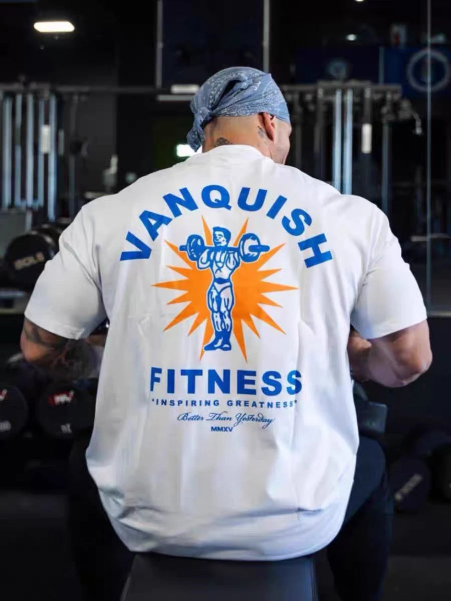Gym Sports T-shirt Men's Summer Trend Fashion Fitness Training Short Sleeves Loose and Comfortable Pure Cotton Men's Clothing