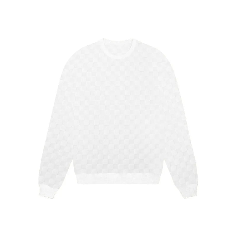 Cross-border men's clothing autumn and winter heavy jacquard checkerboard round neck casual bottoming shirt knitted long sleeves