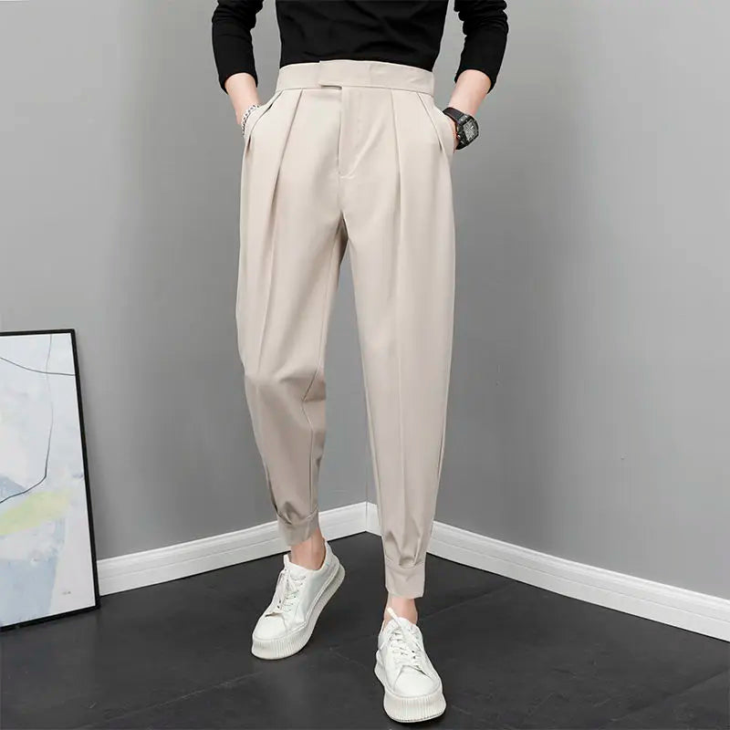 Relaxed Fit Pleated Pants - High Waist Streetwear
