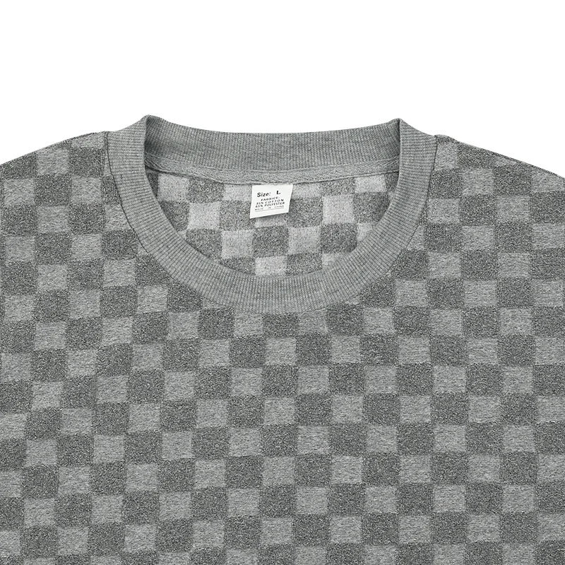 Cross-border men's clothing autumn and winter heavy jacquard checkerboard round neck casual bottoming shirt knitted long sleeves