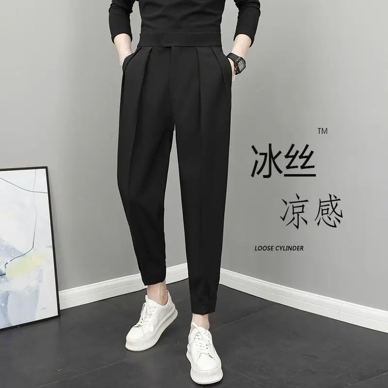Relaxed Fit Pleated Pants - High Waist Streetwear