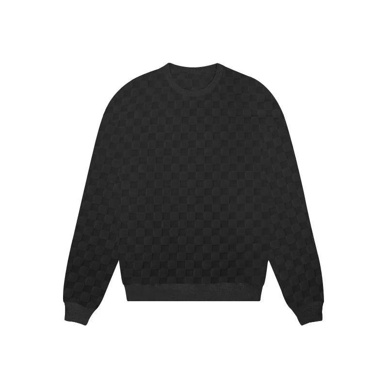 Cross-border men's clothing autumn and winter heavy jacquard checkerboard round neck casual bottoming shirt knitted long sleeves