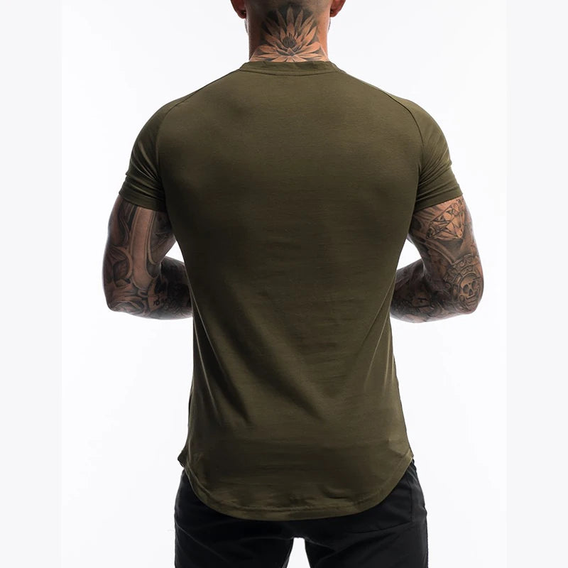 Gym Clothing Sports T Shirt Men Cotton Breathable Fitness Mens Short Sleeve T-shirt Running Tshirt Summer Tight Tee Shirt homme